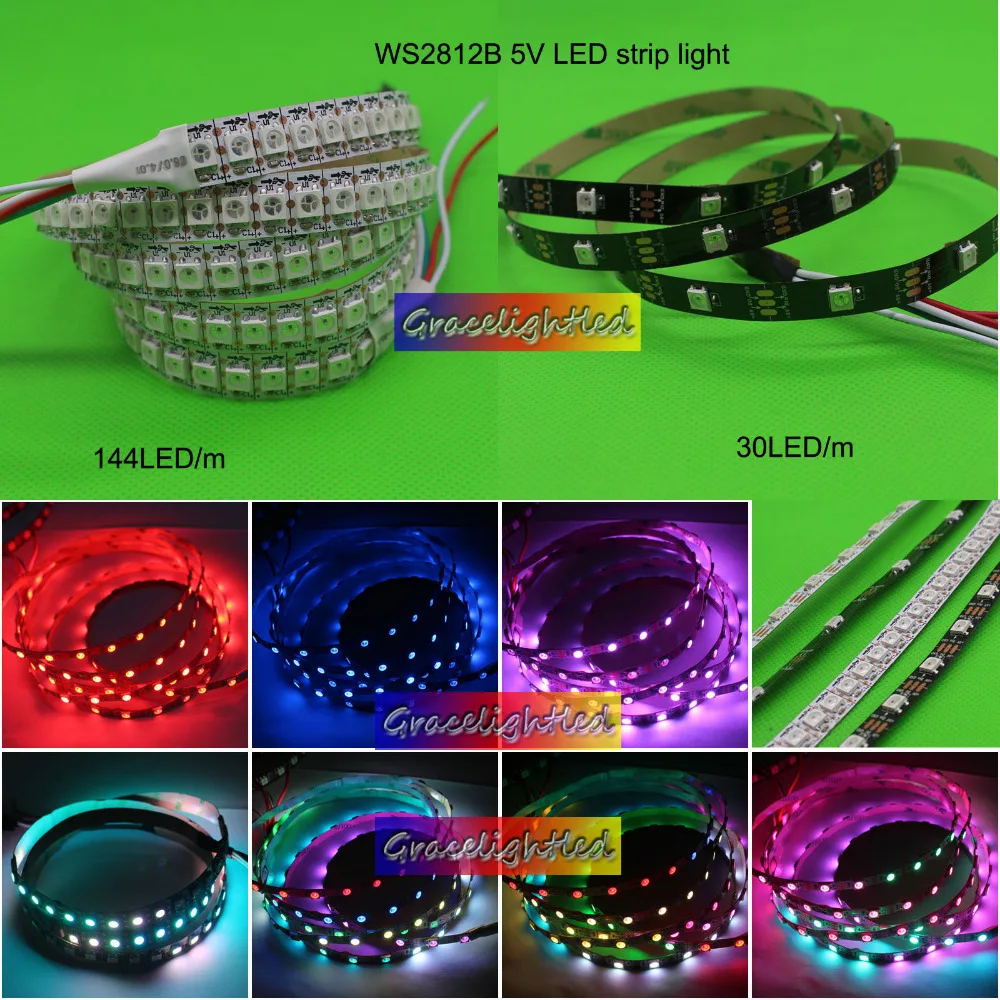 WS2812B 5050 RGB Светодиодные ленты 5 м 150 300 светодиодный s 144 30 светодиодный/M