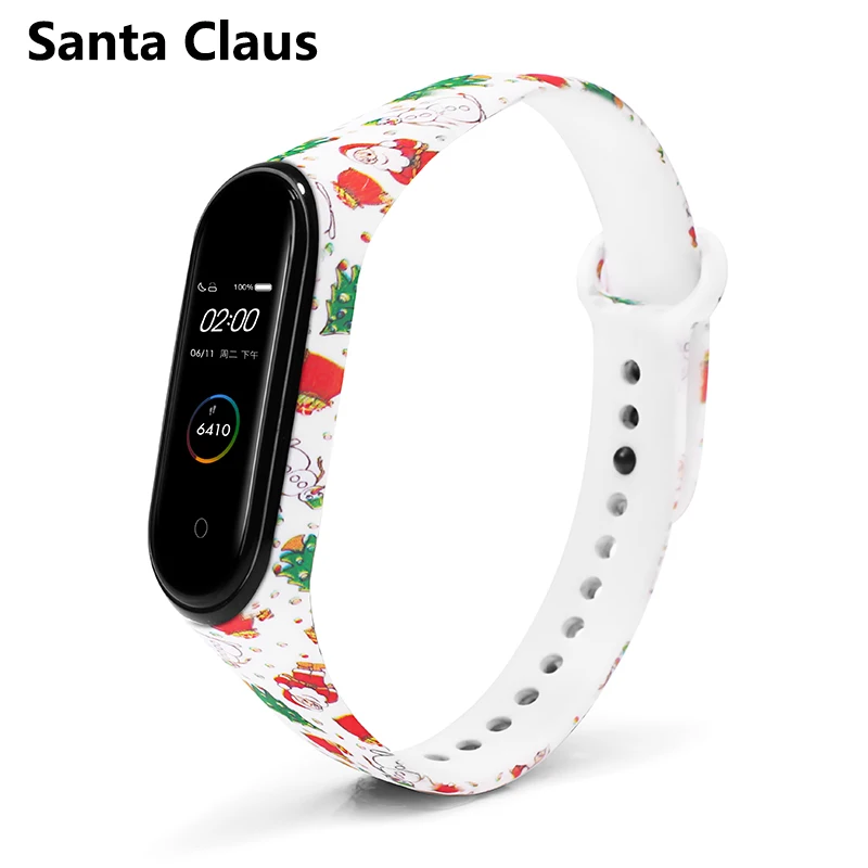 Santas Claus Сменные ремни BOORUI для mi band 4, ремешок на запястье для xiaomi mi band 3, спортивный силиконовый браслет для xiaomi mi band 3/4 - Цвет: Santas Claus
