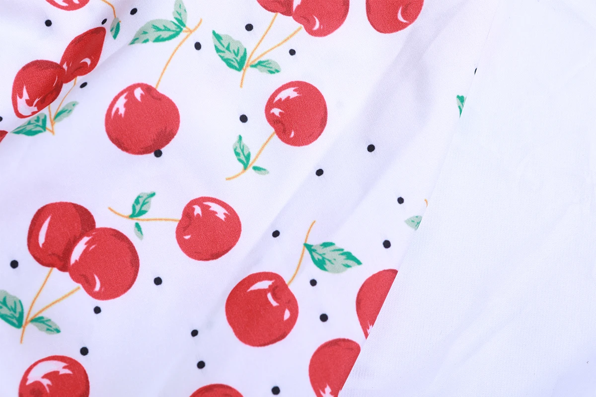 Summer Women Casual High Quality Sweet Skirt Fashion Cherry Print Streetwear Knee-Length Vintage Pleated Skirt FICUSRONG