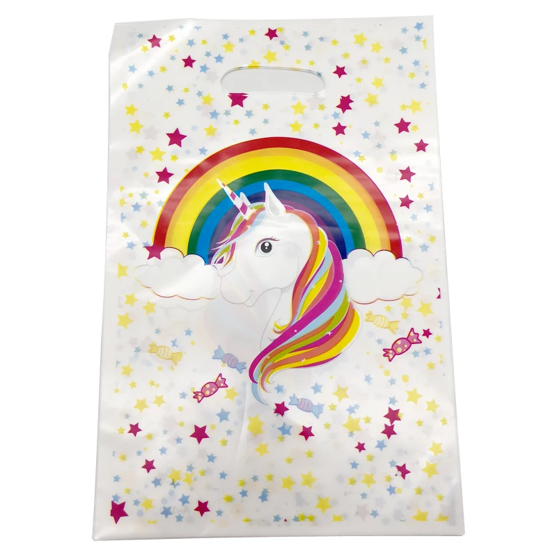 

Unicorn Theme Plastic Girls Favors Gifts Bags Baby Shower Party Loot Bags Decorate Happy Birthday Party Supplies 10pcs/pack