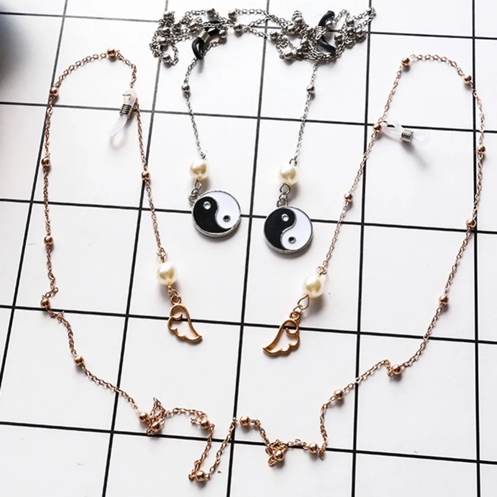 Новинка, женские солнцезащитные очки из цинкового сплава, шнур, Cuerda, Gafas, модная металлическая цепочка, Нескользящие Висячие очки, два цвета, опция