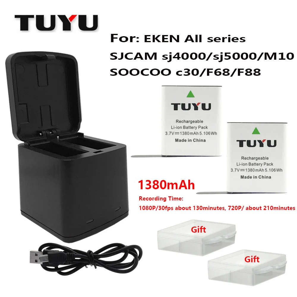 Option 2 TUYU аксессуары для камеры для горной собаки двойное зарядное устройство SJCAM sj4000 двойное зарядное устройство EKENH9 H8r батарея для спортивной камеры USB двойное зарядное устройство St - Цвет: Option 2