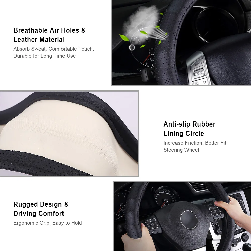 GLCC Автомобильная накладка на руль подходит на 38 см, изготовлена из мягкой микрофибры и кожи, плетеной на руле универсальных аксессуаров для интерьера.