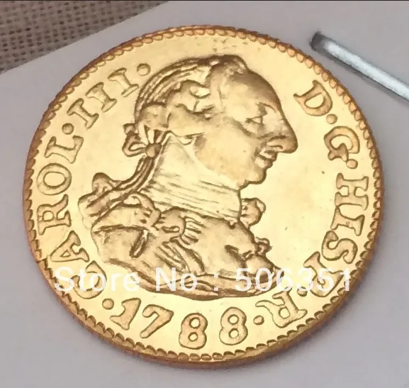 Покрытие 24 каратным золотом! Золотая монета $1! 1788 Испанское золото 1/2 года!|gold coin