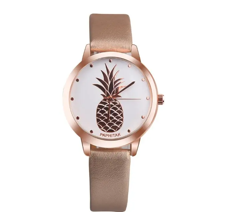 Новинка лета 2017 женские часы с рисунком золотого ананаса высококачественные