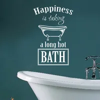 Happiness is taking a long hot Bath Quote Wall Decals for Bathroom Wall Decor Mural Stickers Vinyl Lettering Words Sticker G478