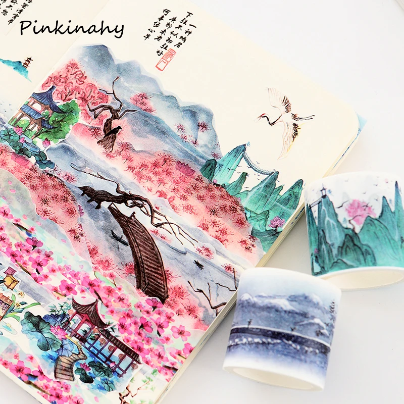 Ретро Китайский древний стиль Пейзаж Цветы васи клейкая лента DIY Скрапбукинг