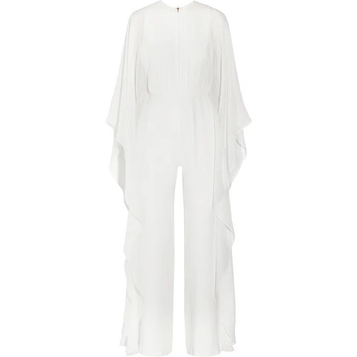 

Summer Fashion Wide-leg Pants Women Jumpsuits Solid Color Butterfly Sleeve Cloak Sleeve Chiffon Long Overalls Plus Size 2019