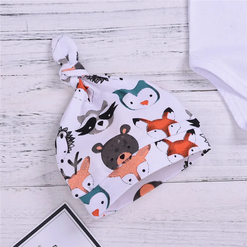 Baby Clothing Toddler Girl Boy Clothes Cartoon Fox Print Tops Body Suits Romper Pants Hat 2pcs Outfits Bebe Set | Детская одежда и