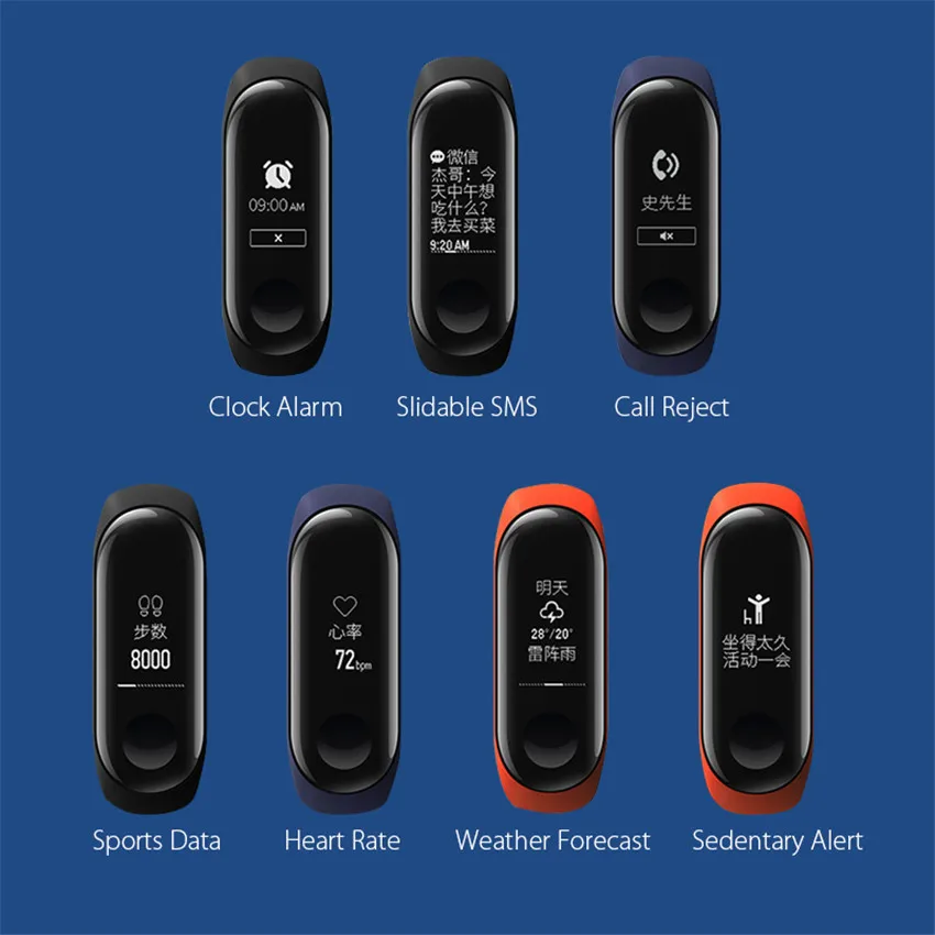 Оригинальный Xiaomi mi Band 3 band Smart Tracker мгновенное сообщение 5ATM водонепроницаемый OLED