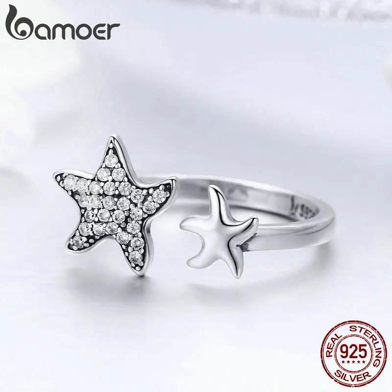 BAMOER, 925 пробы, серебряные, модные, Звездные, сверкающие, Кристальные, CZ, кольца на палец для женщин, свадебные, Обручальные, ювелирные изделия, подарок SCR376