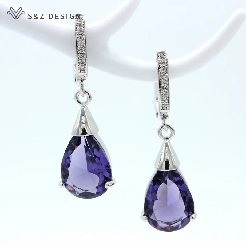 S&ampZ Water Drop New Women/Girl's White Gold Color 5 Colors Cubic Zirconia Earrings Gift Jewelry | Украшения и аксессуары