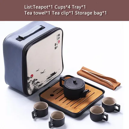 09 Style Tea Set Открытый портативный дорожный чайный набор, черный керамический чайник кунг-фу, чайные чашки, домашний керамический чайный набор для хранения, поддержка логотипа на заказ - Цвет: 09 Style Tea Set