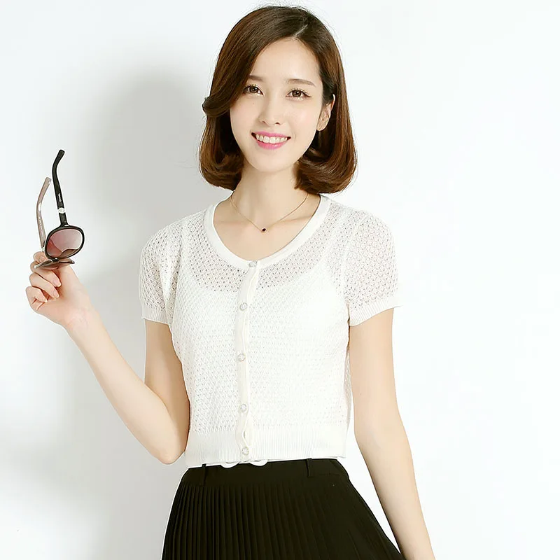 Женское трикотажное пальто с V образным вырезом и коротким рукавом|cardigan short