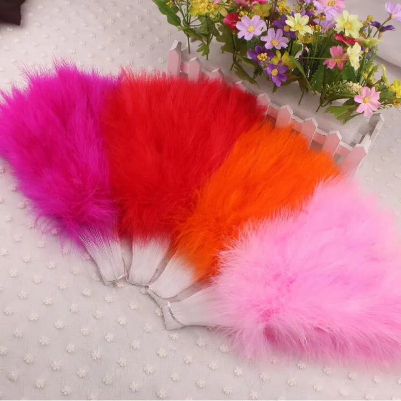 

New Colorful Thicken Fluffy Folding Marabou Feather Hand Fan For Women Girls Dance Performance Fan Halloween Party Favor