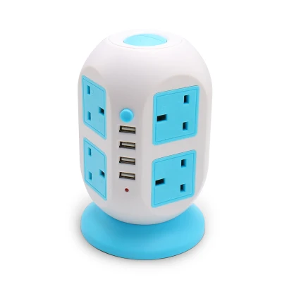 Новые электрические вилки и розетки мощность полосы Великобритания вилка 4 USB+ 8 Выход Стандартный Великобритании стены Удлинительный кабель с патроном шнур - Цвет: Blue