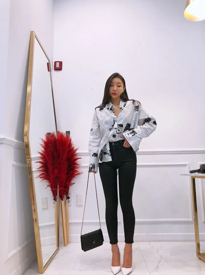 Женская блузка с буквенным принтом GRUIICEEN винтажная уличная длинным рукавом