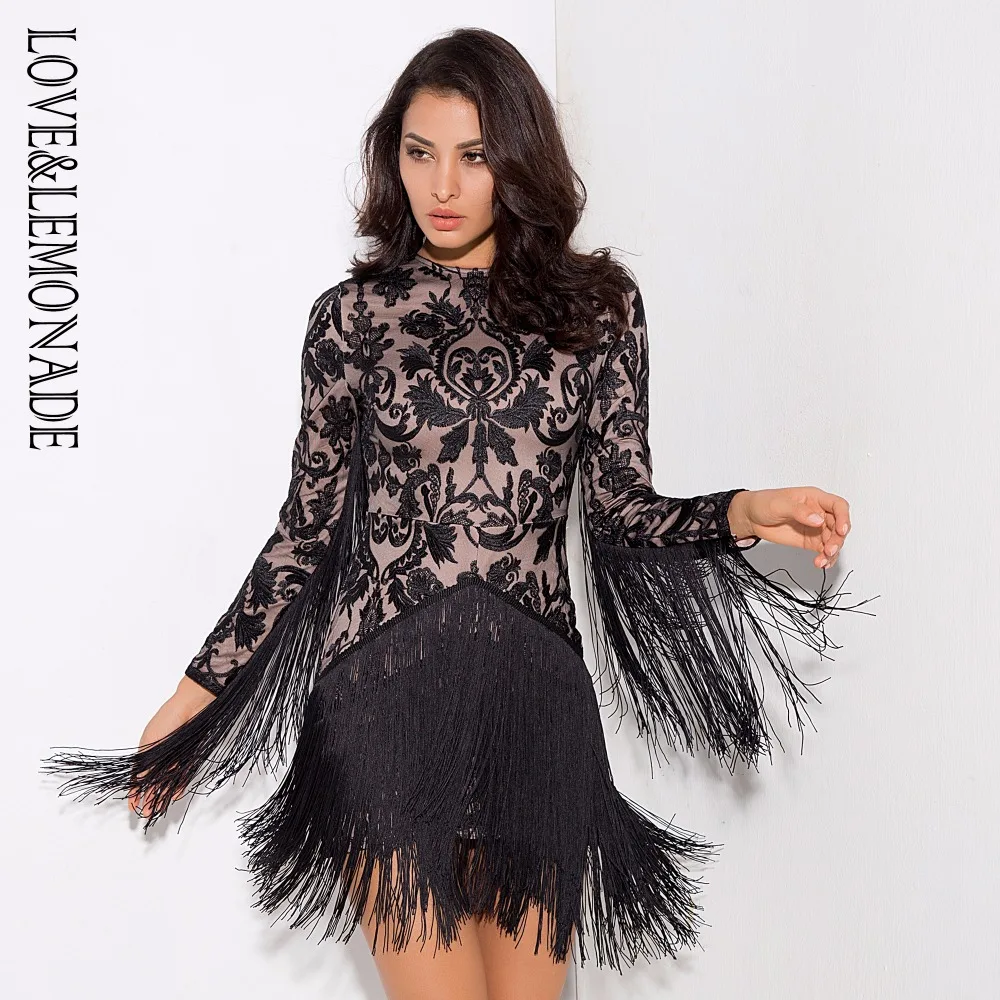 Женское платье с бахромой LOVE & LEMONADE красное/черное/Белое Облегающее Платье из