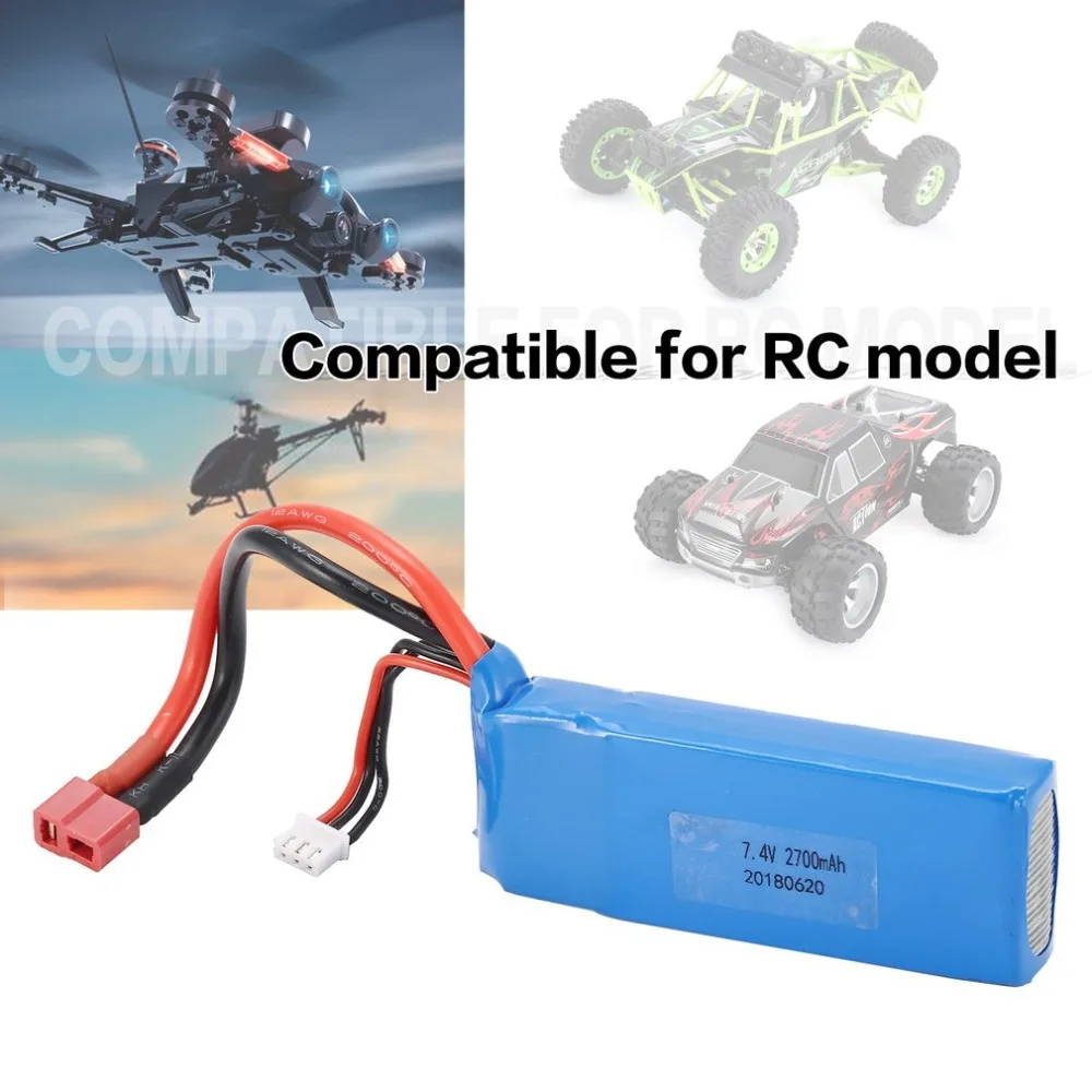 2pcs 7 4 V 2700 mAh 20C 2 S Lipo батарея с Т штекером для Wltoys 10428 A B B2 1/10 RC Гусеничный автомобиль