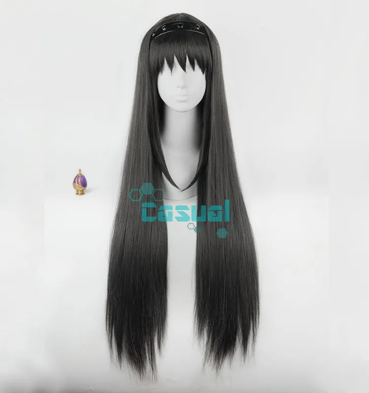 Парик из аниме Puella Magi Madoka Magica длинные прямые черные парики Akemi Homura для косплея