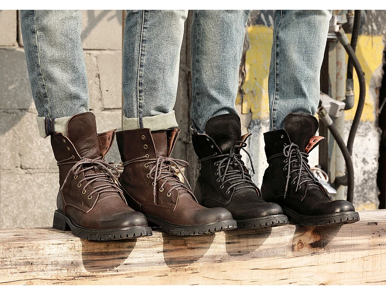 British style Men boots Luxury Vintage Military boots Genuine leather Tooling shoes Motorcycle boots botas hombre 02A