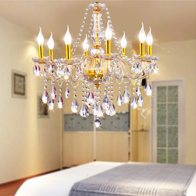 

European crystal chandelier golden fashion crystal candle lamp modern K9 bedroom living room creative restaurant study lamps