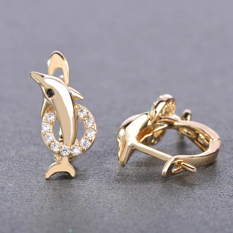 Женские серьги гвоздики с фианитом в виде дельфина|stud earrings|stud earrings for womenearrings women |