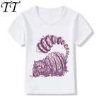 Детская модная большая забавная футболка с изображением Чеширского кота с фиолетовыми зубами и привидением, Детская Милая одежда, летние топы для мальчиков и девочек, ooo5084