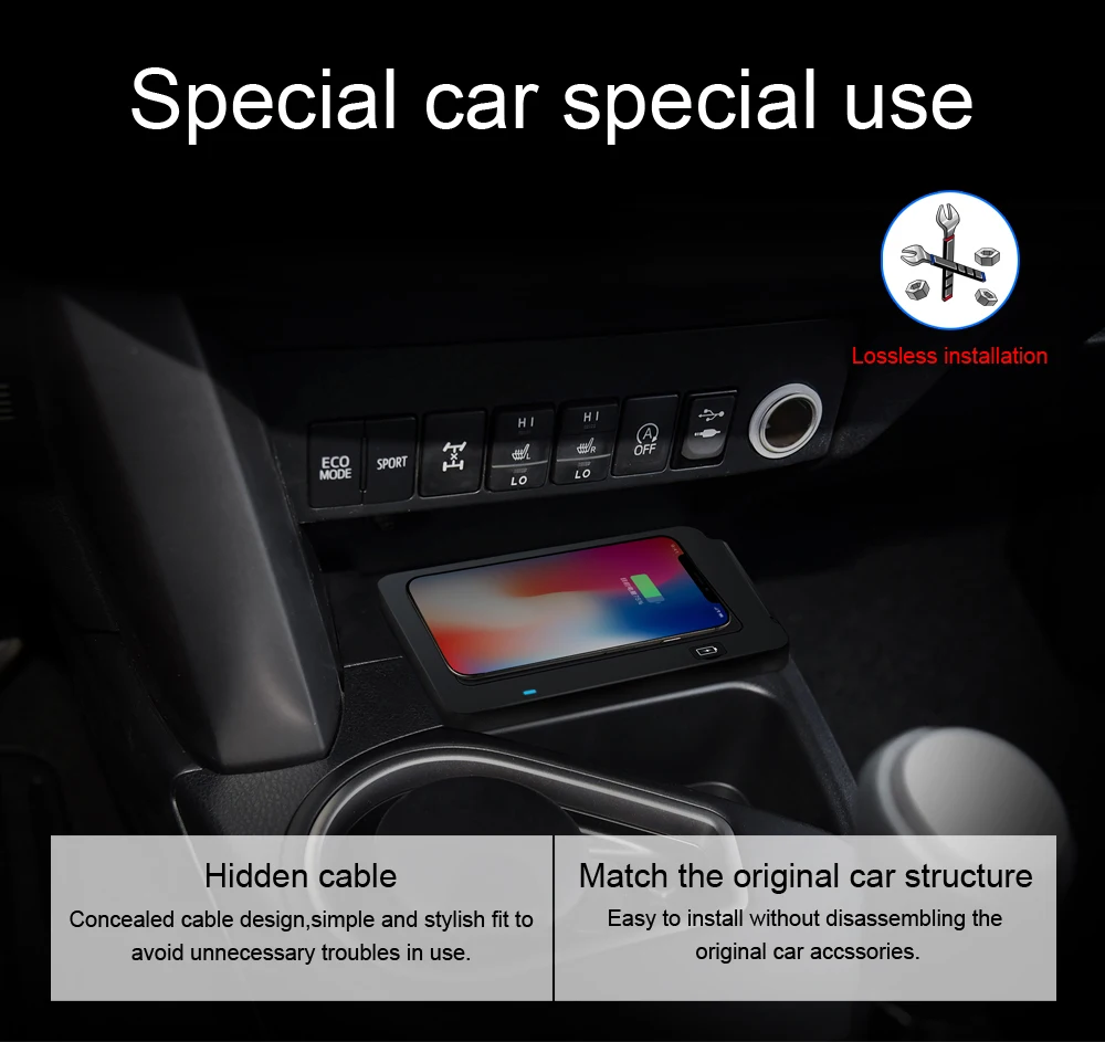 Беспроводное зарядное устройство QI для Toyota Prado 2018 2019 интеллектуальное