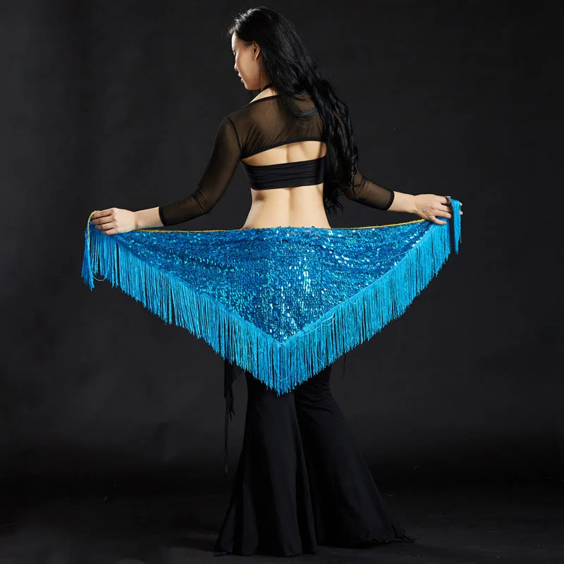 

Пояс для танца живота, треугольный, с бахромой и блестками, танцевальный шарф
