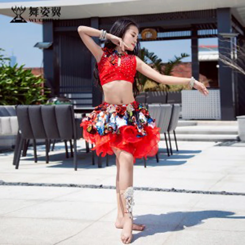 Стиль Дети/Детские костюмы для танца живота довольно OrientalDance/туфли для латинских танцев/Джаз/тренировочный костюм для детей топы для девочек с юбкой комплект из 2 шт./компл