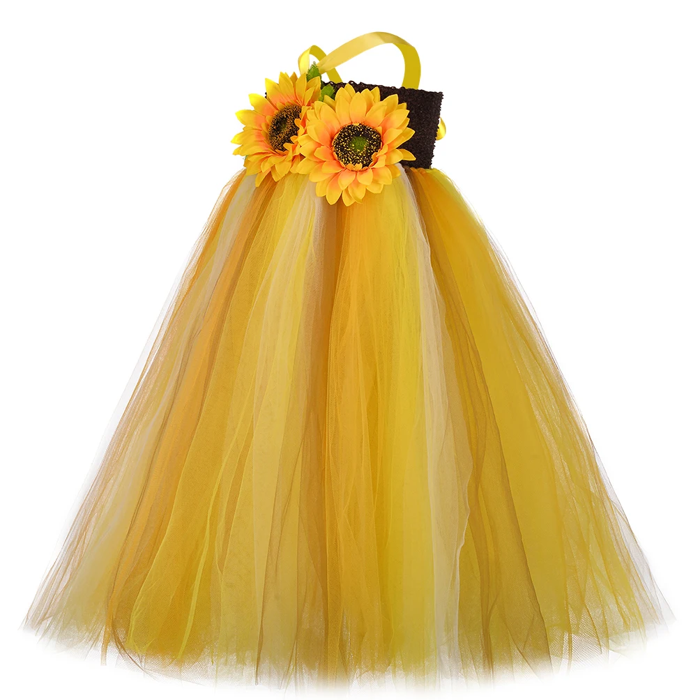 Autumn Sunflower Tutu Dress Pumpkin Scarecrow Kids Halloween Costumes Sun Flower Dresses for Girls Thanksgiving Party | Детская одежда