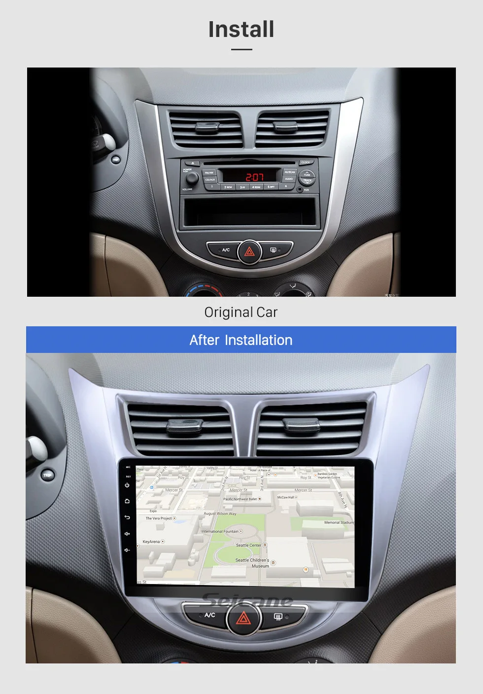 Seicane Quad-core Android 8.1 2din 9 Inch Car DVD Multimedia GPS For Hyundai Verna 2011 2012 2013 Support WiFi Can-Bus Bluetooth