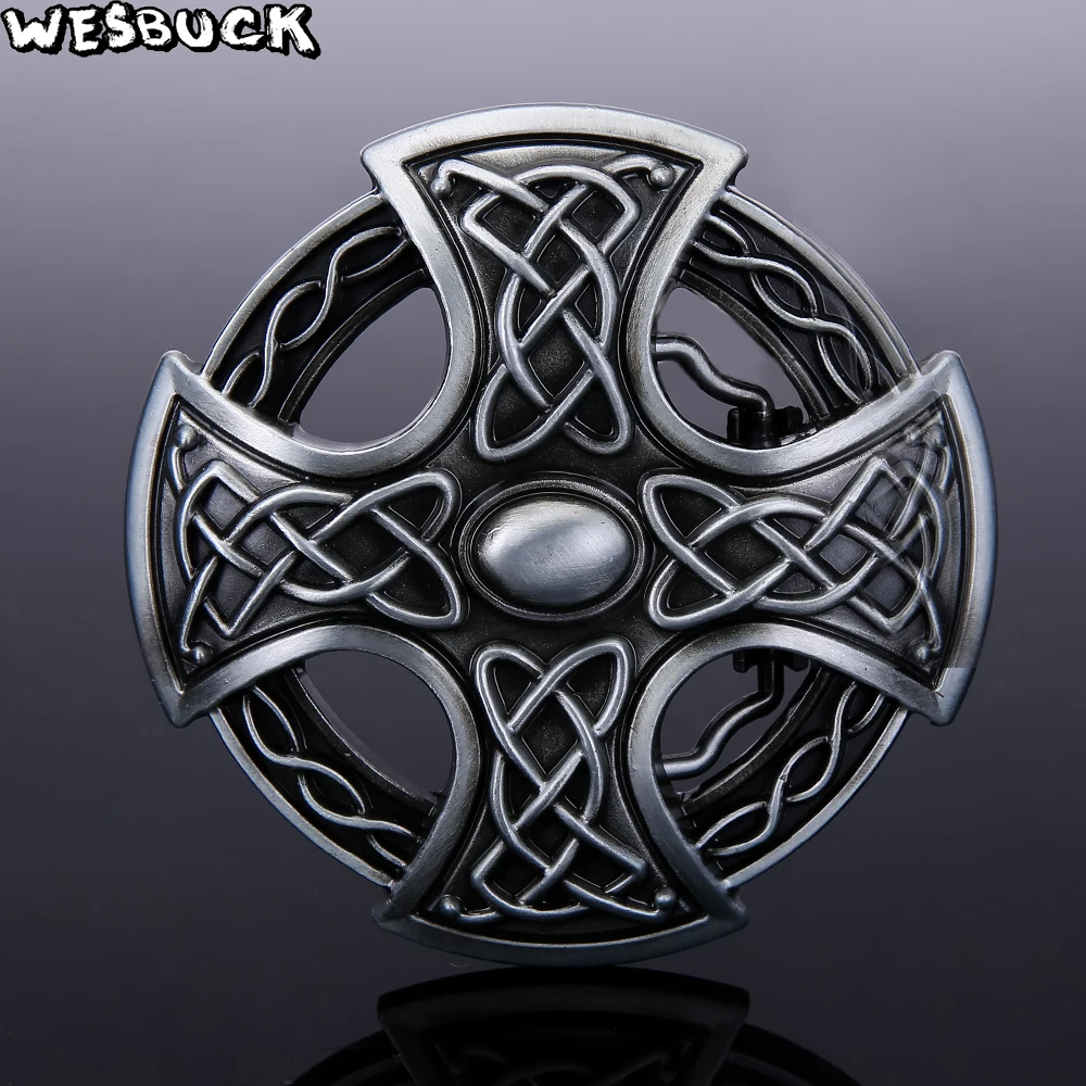WesBuck бренд Высокое качество Серебряный круглый крест узел пряжки ремня с оловянной моды для мужчин женщин джинсы аксессуары ковбойская пряжка