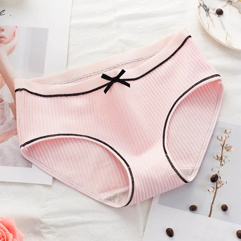 Pink Дышащее модное сексуальное нижнее белье, женское нижнее белье в полоску с бантом, простые повседневные 1 шт., новые трусики, нижнее белье для женщин - Цвет: Pink