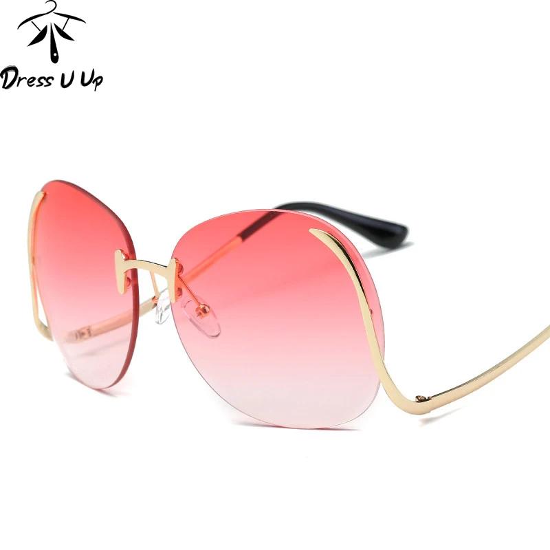 

DRESSUUP Newest Rimless Bend Leg Sunglasses Women Brand Designer Trend Colorful Lens Oversized Sun Glasses For Women Gafas