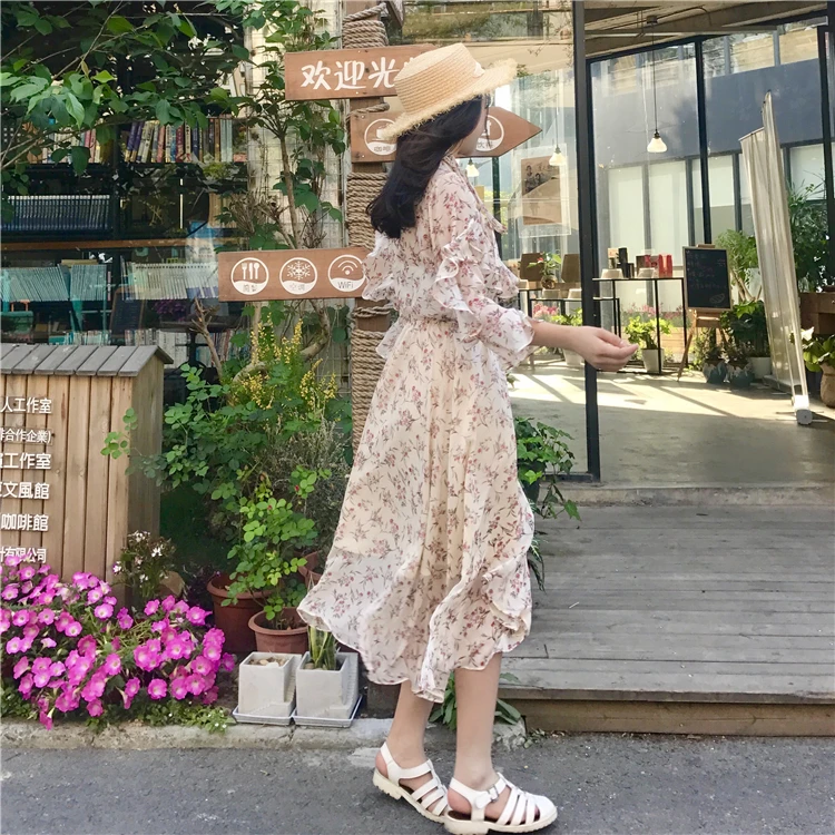 Mihoshop Ulzzang Корейская женская модная одежда с бантом и цветочным принтом милое