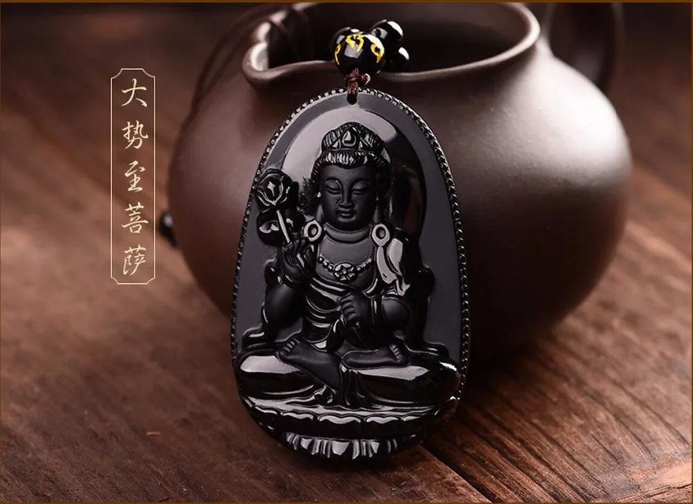 Ожерелье с подвесками Mahasthamaprapta Bodhisattva ювелирное изделие из черного обсидиана