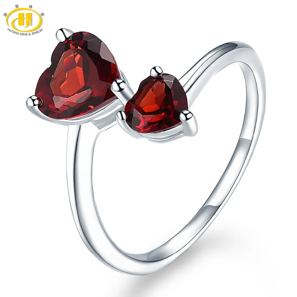 Hutang Gemstone Jewelry Natural Garnet Solid 925 Sterling Silver Heart Ring Fine Fashion Jewelry  For Women's Gift