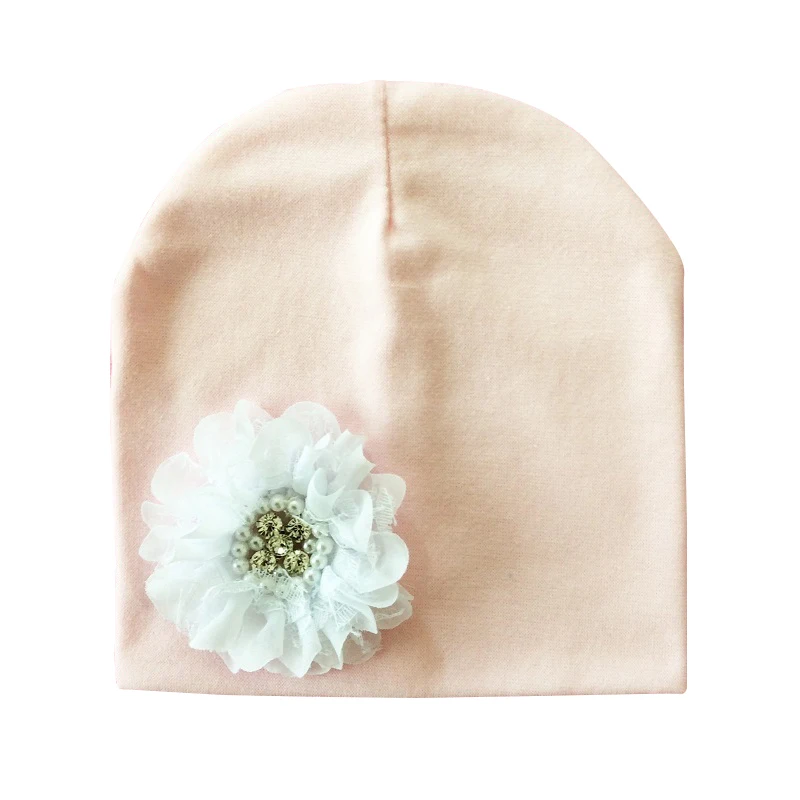pink hat white flowe Детская зимняя шапка, детская хлопковая шапка с цветочным рисунком для маленьких девочек, детская шапка с цветочным рисунком, Детские аксессуары - Цвет: pink hat white flowe