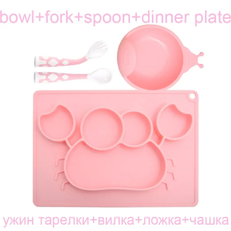 plate set 6 Набор посуды для детей Детская тарелка силиконовая детская посуда чаша приборы для приема пищи набор ложка и вилка дорожный защитный чехол для малышей Детские тренировки - Цвет: plate set 6
