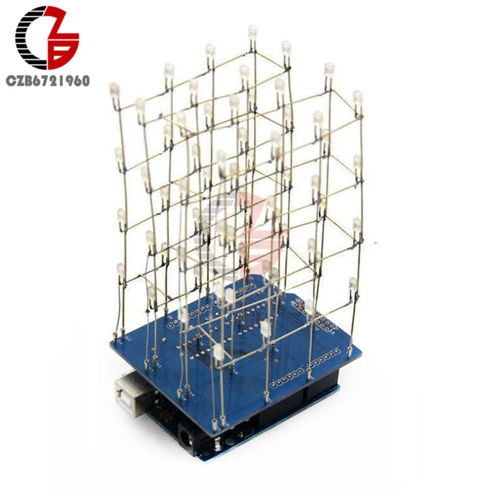 

4X4X4 Blue Green Yellow Red LED Light Cube Kit 3D LED DIY Kits Electronic Suite for Arduino Smart Electronics LED Cube