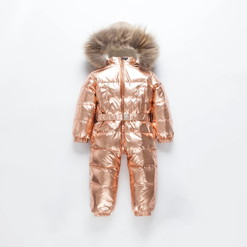 Children Clothes 2019 Kids Boys Girls Winter Overalls Baby Jumpsuits Baby Rompers Duck Down Jumpsuit Real Fur Collar