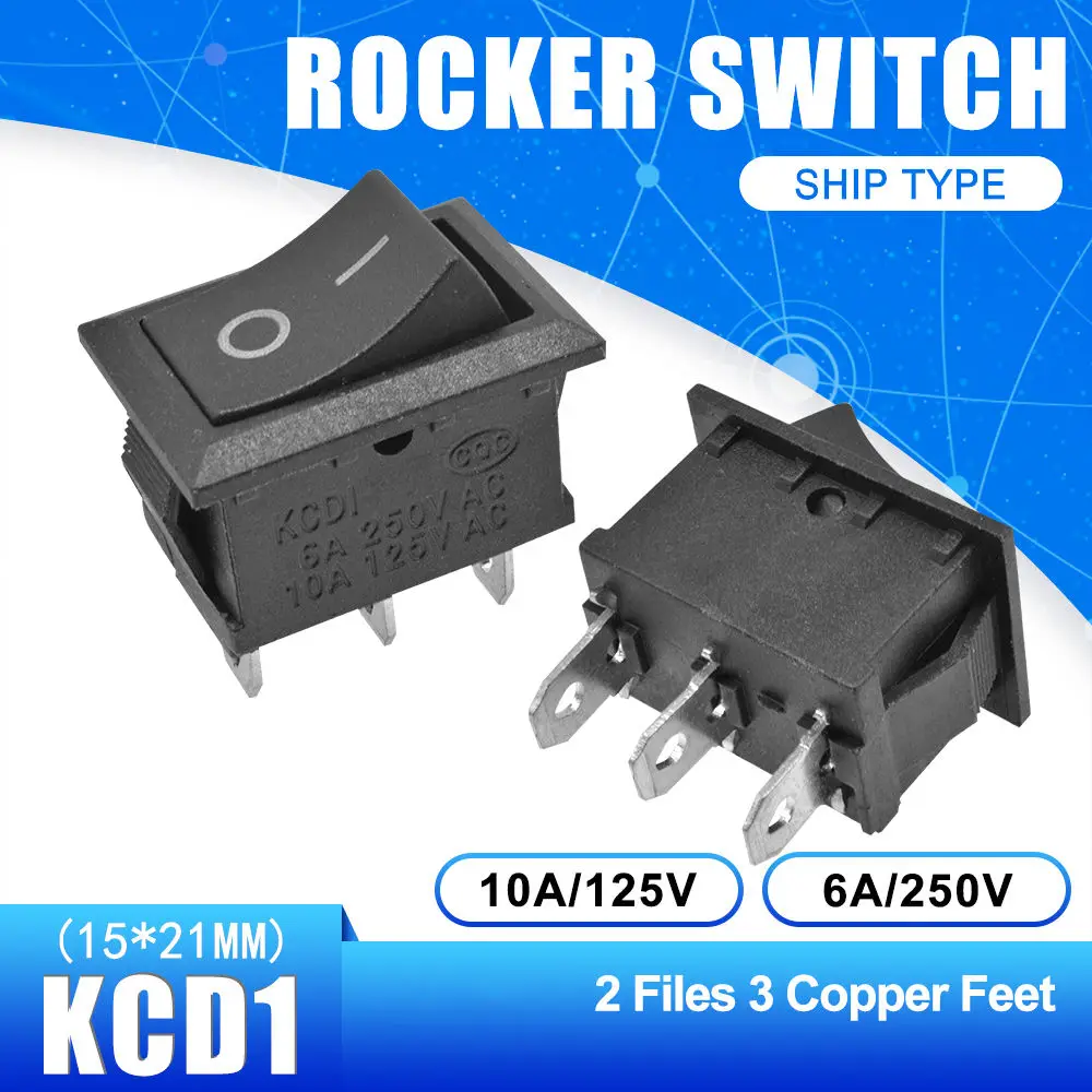 On-Off 3 Pin 5 шт. KCD1 Кулисный панель-переключатель ВКЛ-ВЫКЛ-ВКЛ кнопка 2 штифты 3 штифты 4 штифты 6 штифтов выключатель света 6A 250 В/10A 125 в 15*21 мм - Цвет: On-Off 3 Pin