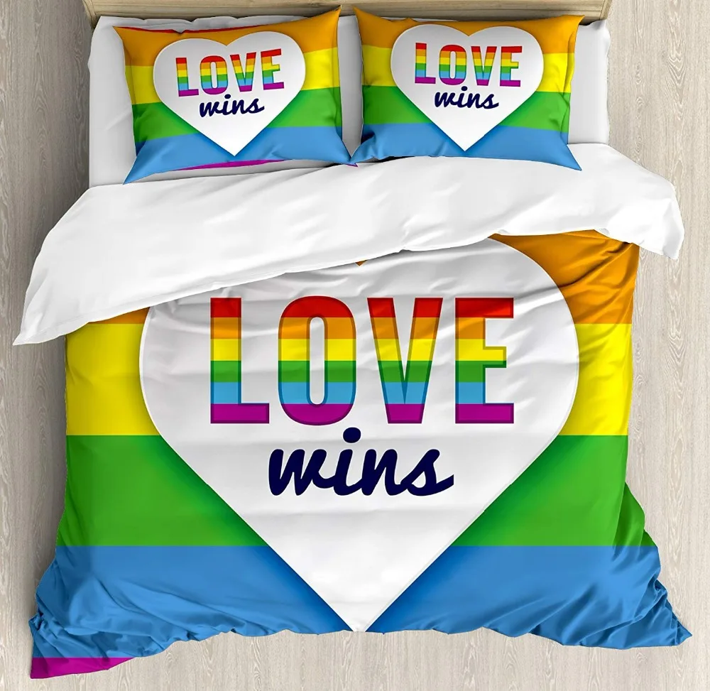 Набор пододеяльников с надписью Pride Decorations Радужный Флаг полосками в виде сердца