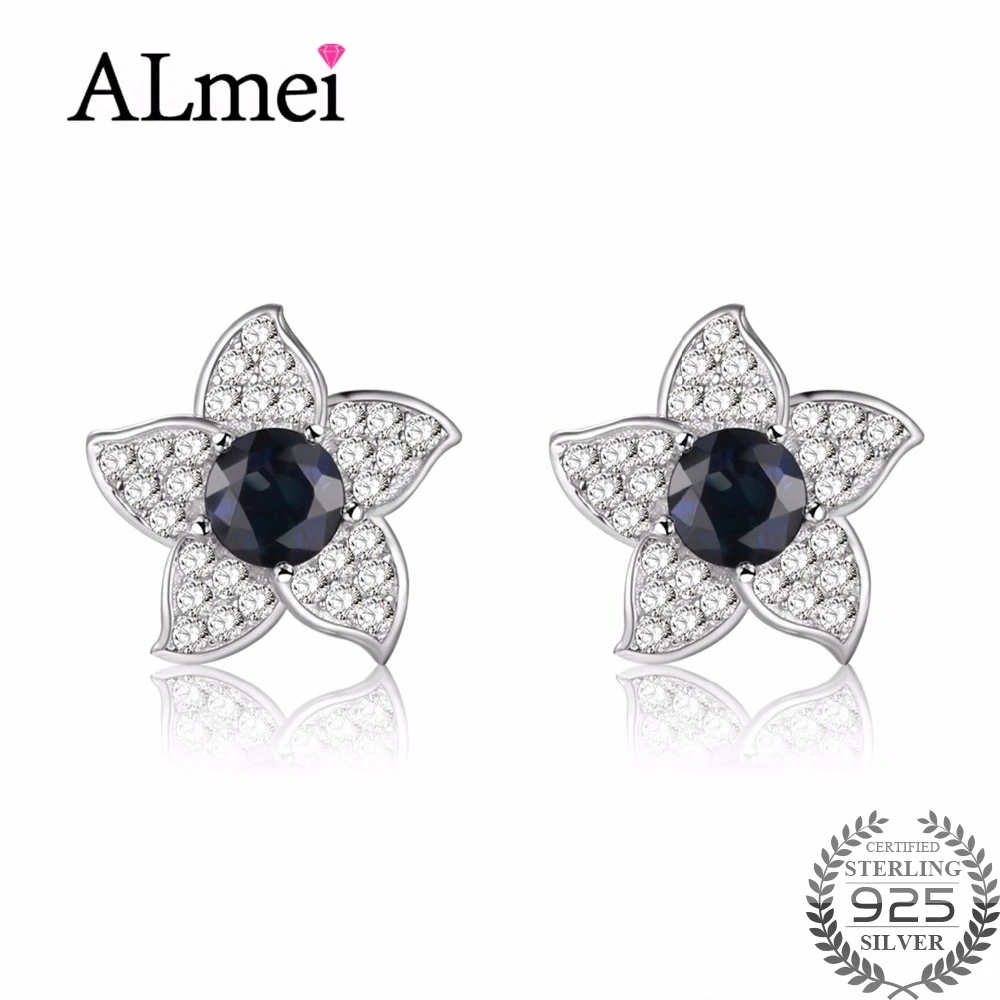 

Almei Star Flower Halo Stud Earrings 925 Sterling Silver Round Cut Sapphire Bridal Bridesmaid Jewelry with Free Box 40% FR016