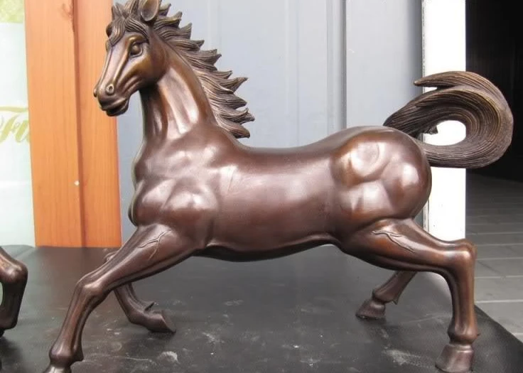 15 &quotКитай Royal Чистый Бронза Медь Лаки благоприятный метаться Конная Статуя Пара |