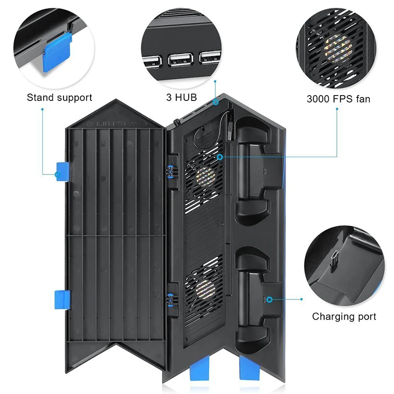 Многофункциональная вертикальная подставка для PS4 охлаждающий вентилятор