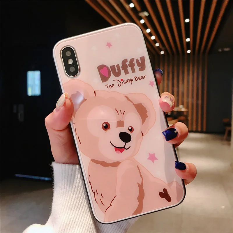 Cartoon Duffy Bear Stellalou high quality Toughened glass Case For iPhone 6 7 8plus XSMax XR 11 11pro skid resistance Phone case |