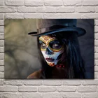 Сахарный Череп девушка женщина рисунок череп макияж портрет ткань фотография домашнее Искусство гостиная украшение KH447